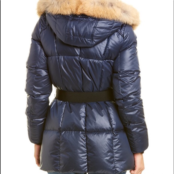 NWT, Andrew Marc Belted Puffer w/ REAL fur, Navy, Size L - Picture 4 of 14